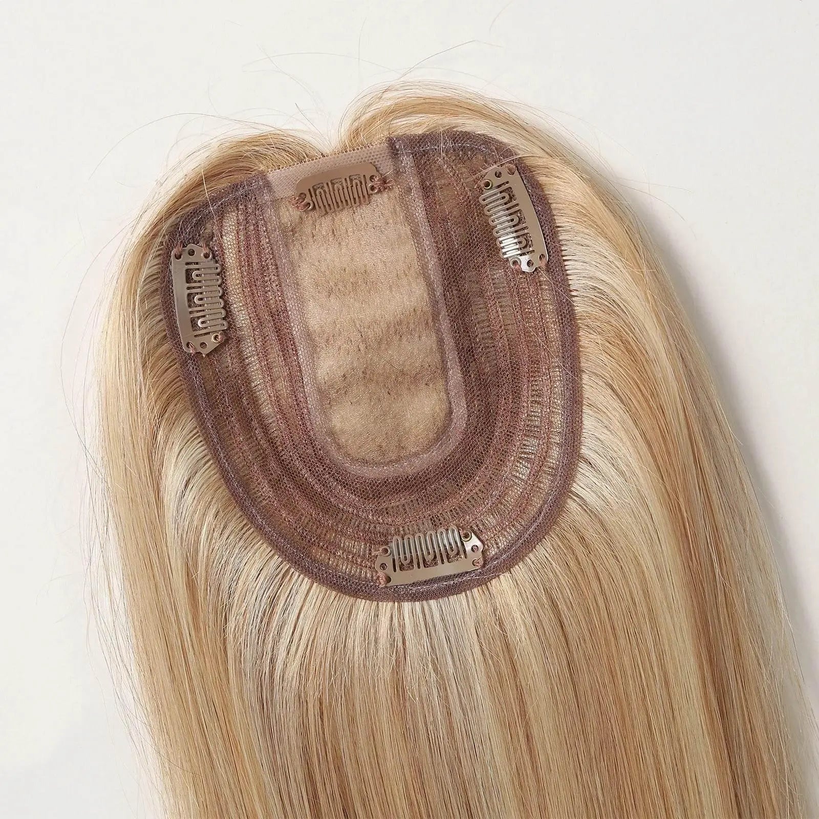 Blonde Piano Human Hair Toppers Silk Base Remy Human Hairpieces 12inch Clips in Straight Human Hair Extensions for White Women - ACHETE LTD
