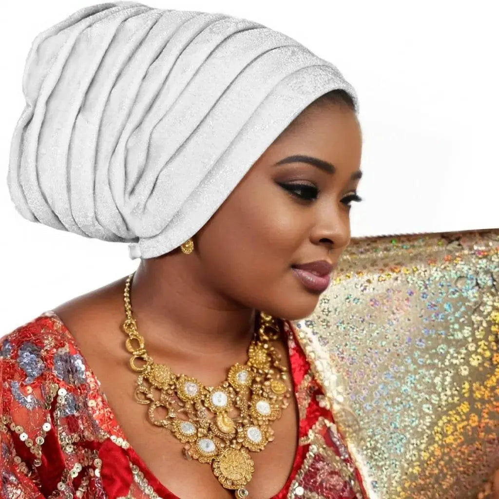 Glitter Full Body Pleated Turban Cap for Women 2025 Lady Head Wraps Muslim Headscarf Hat Turbante Mujer African Headpiece - ACHETE LTD
