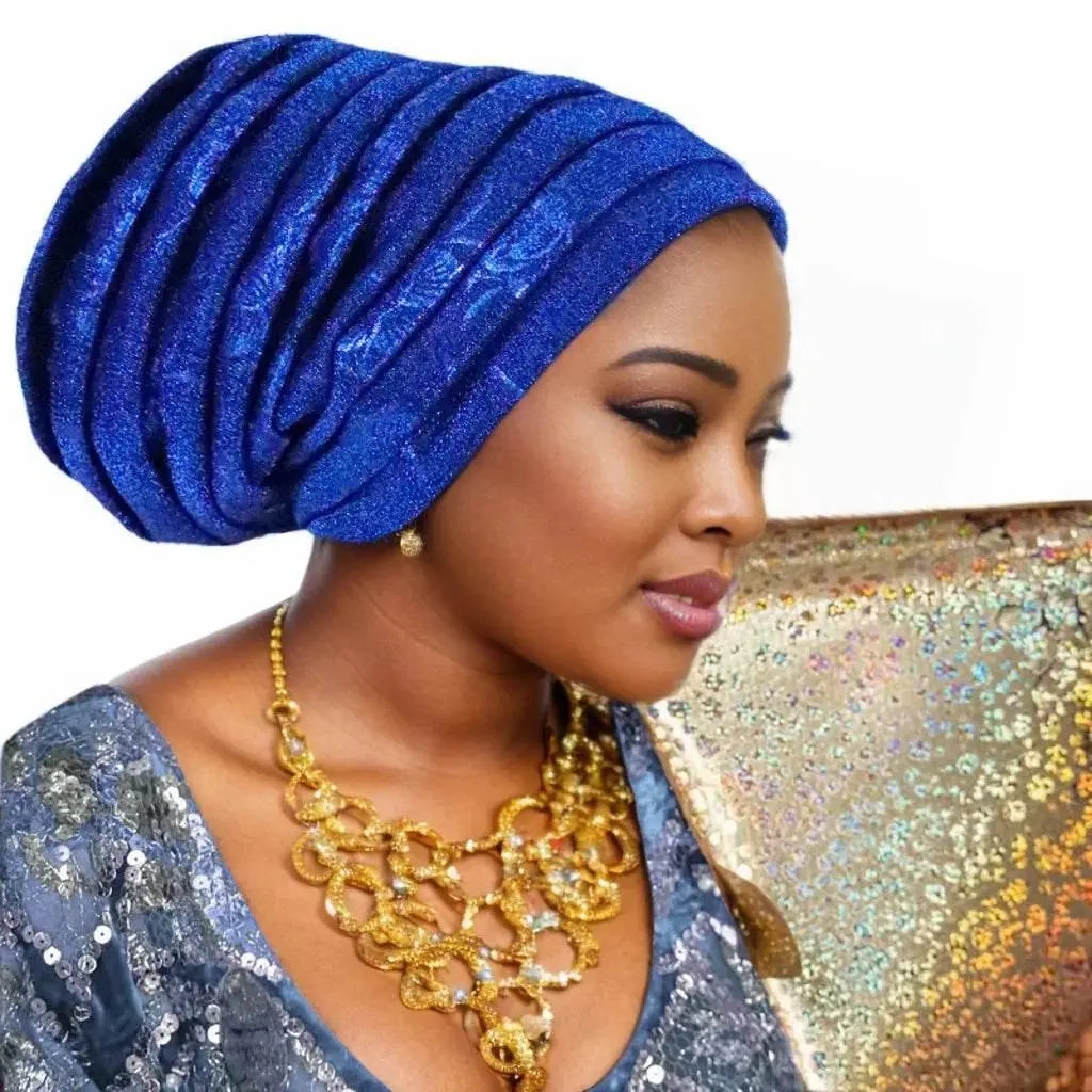 Glitter Full Body Pleated Turban Cap for Women 2025 Lady Head Wraps Muslim Headscarf Hat Turbante Mujer African Headpiece - ACHETE LTD
