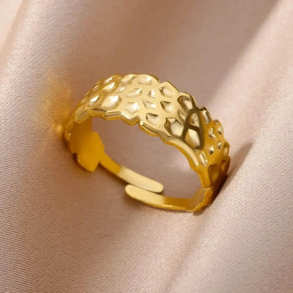 Stainless Steel Rings for Women Jewelry Summer Accessories Simple Vintage Gold Color Adjustable Aesthetic Gothic Snake Wide Ring - ACHETE LTD