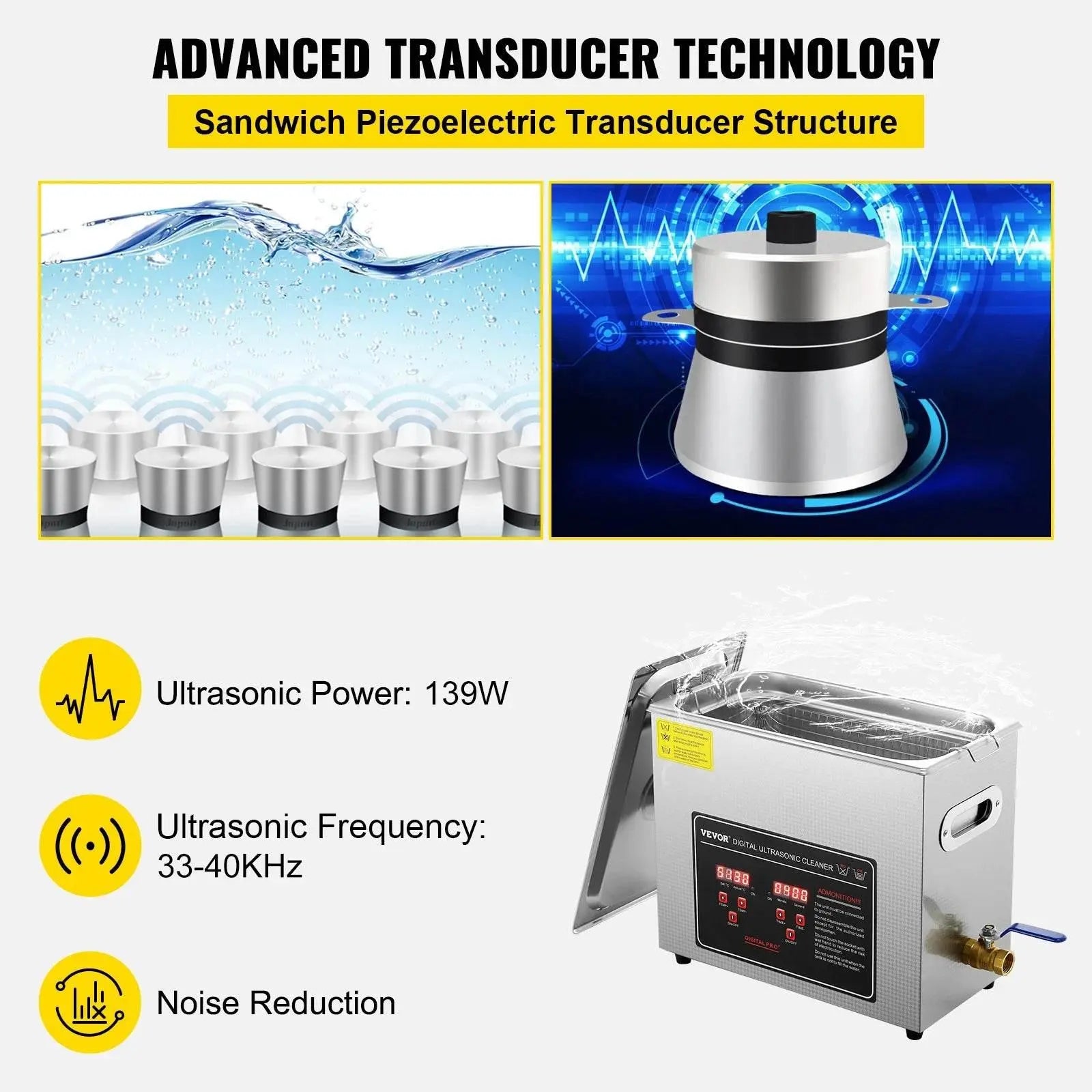 VEVOR Ultrasonic Cleaner w/ Digital Timer & Heater,Professional Ultra Sonic Jewelry Cleaner,Stainless Steel Heated Clean Machine - ACHETE LTD