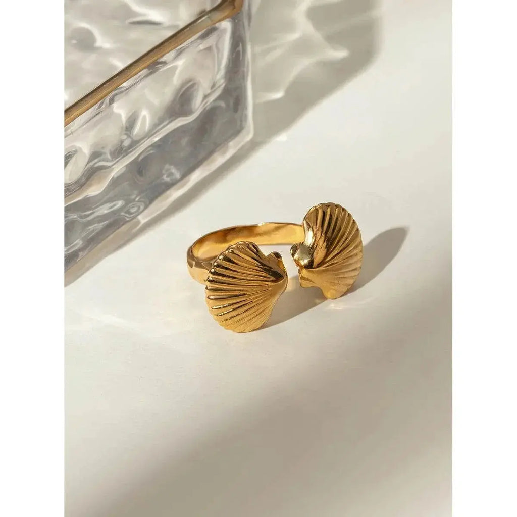 Sea Beach Stainless Steel Symmetrical Shell Shape Open Ring Light Cozy Women Charm 18K PVD Plated Waterproof Jewelry Femme - ACHETE LTD
