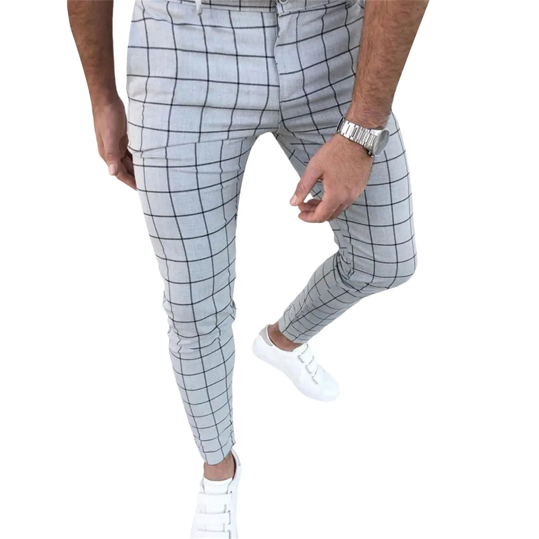 Men’s Slim Fit Dress Pants Plaid Print Skinny Long Pants Flat-Front Stretch Business Pants