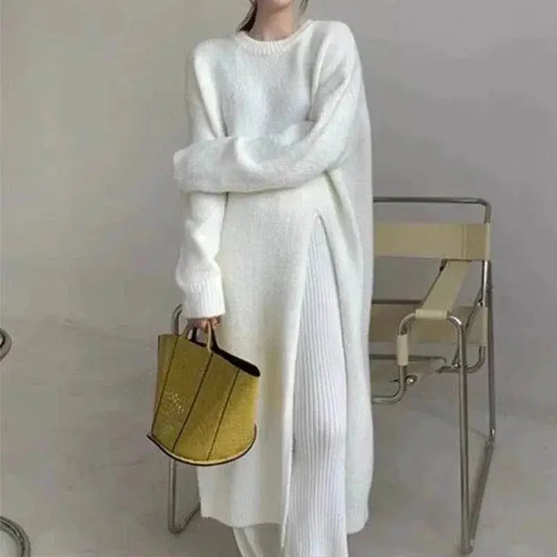 Winter Women Knitted Dress y2k V Neck Sexy Slim Elastic Oversized Basic Bodycon Sweater Dress Winter knit Autumn Warm Long Dress - ACHETE LTD