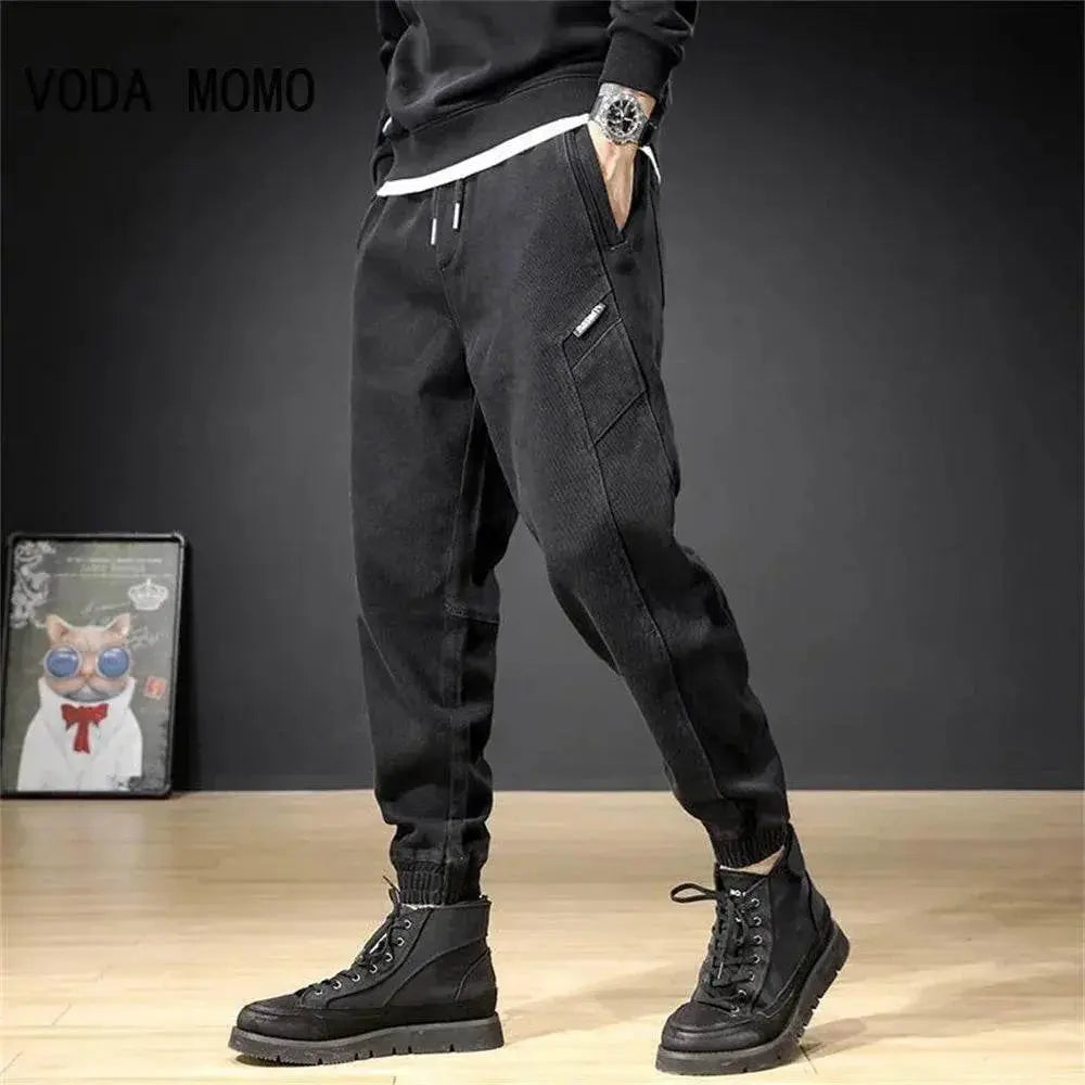 Spring Summer Black Blue Cargo Jeans Men Streetwear Denim Jogger Pants Men Baggy Harem Jean Trousers Harem Jean Trousers - ACHETE LTD