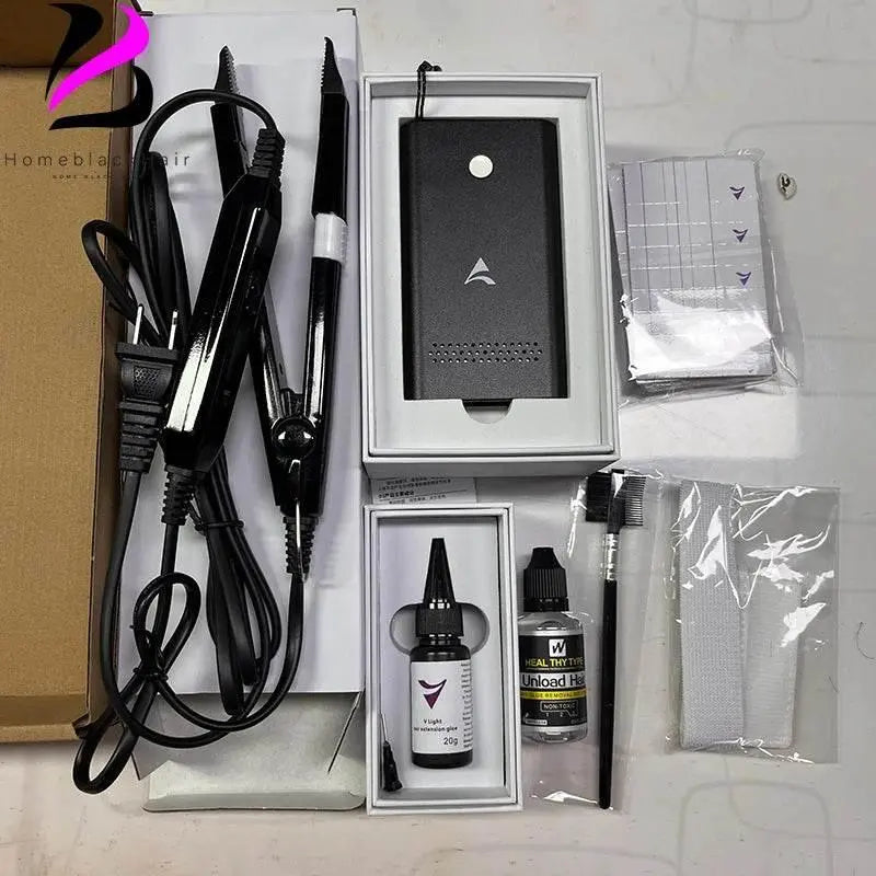 V-Light Technology Hair Extension Machine white Hair Extension Tools Kit Set with V light Hair extension glue - ACHETE LTD