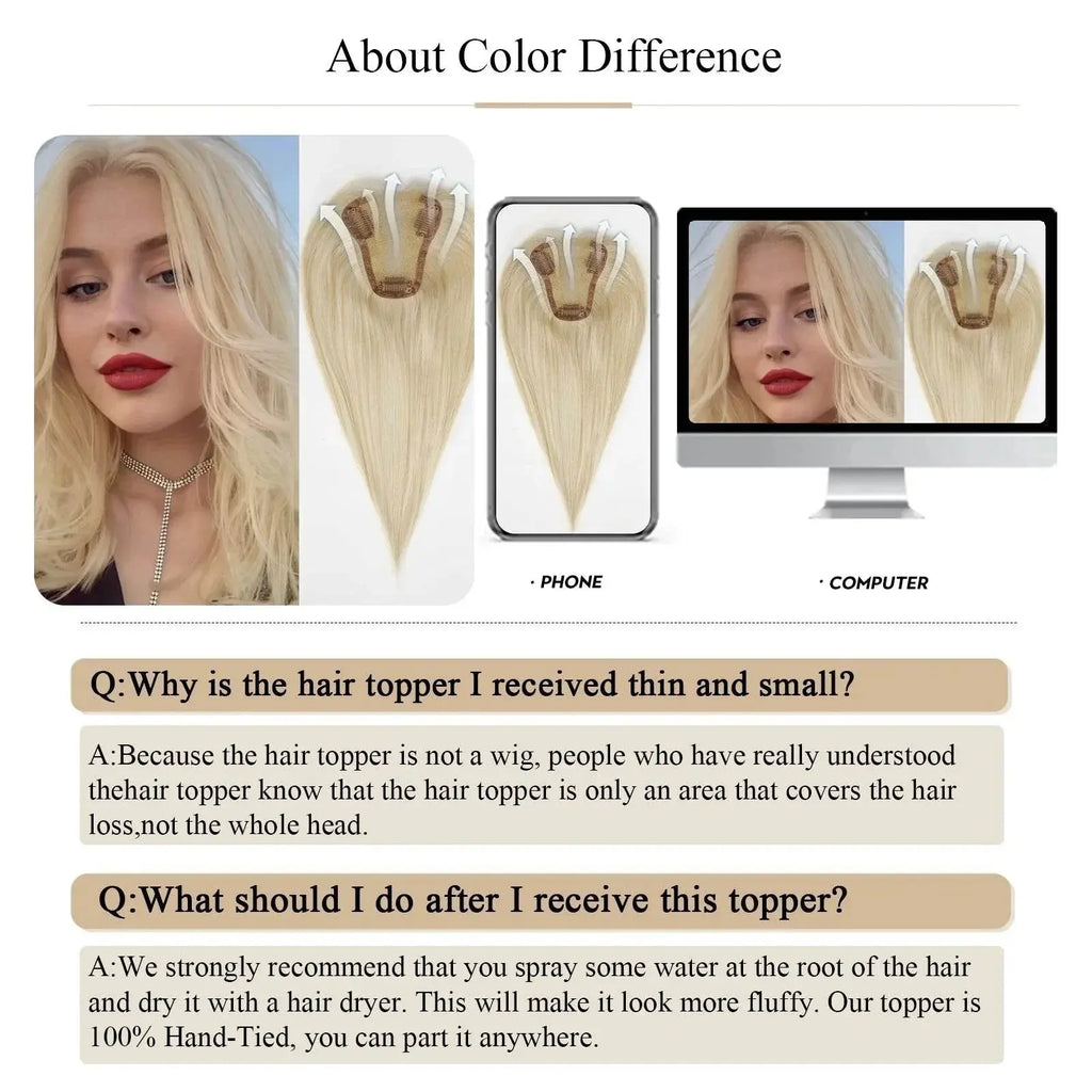 Human Hair Toppers Lace Base Light Blonde Remy Human Hairpieces Clips In Human Hair Topper for White Women 12inch Hair Extension - ACHETE LTD