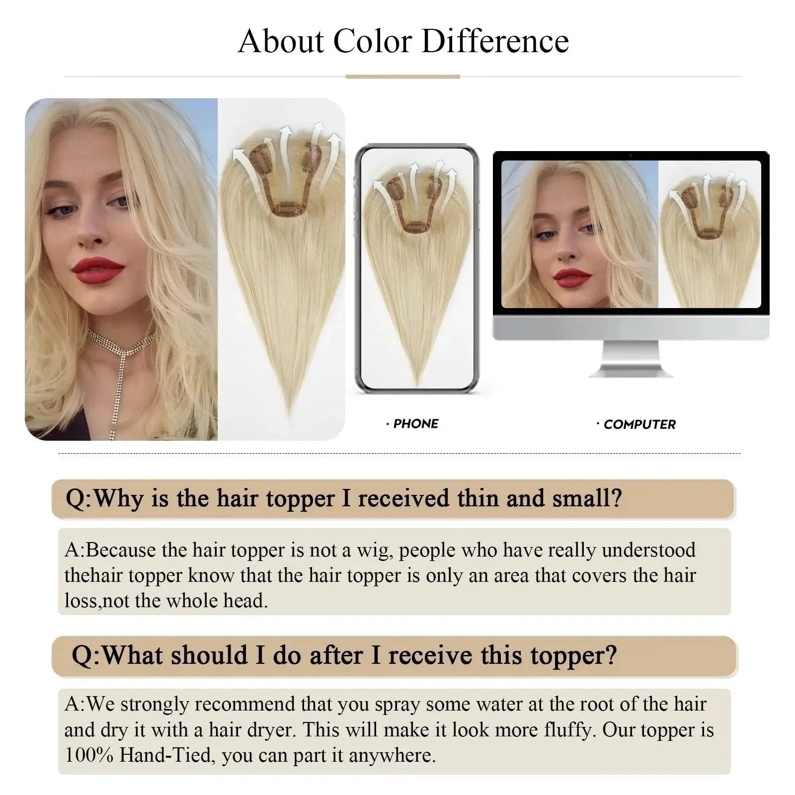 Human Hair Toppers Lace Base Light Blonde Remy Human Hairpieces Clips In Human Hair Topper for White Women 12inch Hair Extension - ACHETE LTD