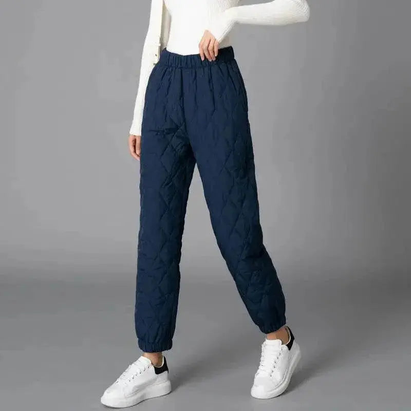 Women Winter Warm Down Cotton Pants Padded Quilted Trousers Elastic Waist Casual Trousers - ACHETE LTD