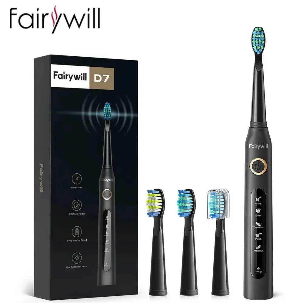Fairywill Sonic Electric Toothbrush Ultra Sonic Fast USB Charger Waterproof IPX7 5-Mode Fairywill FW-507 with 3 Brush Head Gift - ACHETE LTD