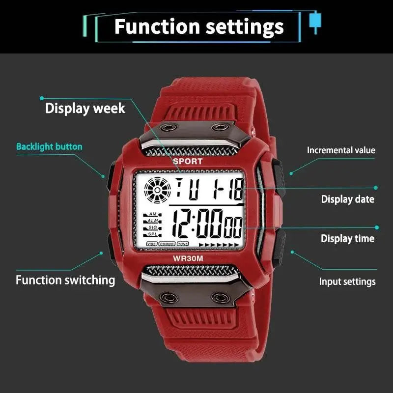YIKAZE Y11 Men's Sports Watches Waterproof Outdoor Digital Men's Watches LED Alarm Clock Electronic watches for man Student kids - ACHETE LTD