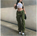 Autumn/Winter New Womens Cargo Straight Trousers High Waist Loose Wide Leg Vintage Dad Jeans for Women - ACHETE LTD