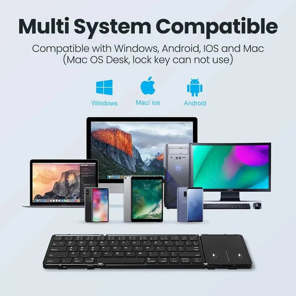 Folding Keyboard Tri-Folding Wireless Foldable Bluetooth Keyboard with Touchpad Rechargeable Mini Keyboard for Phone Desktop PC - ACHETE LTD