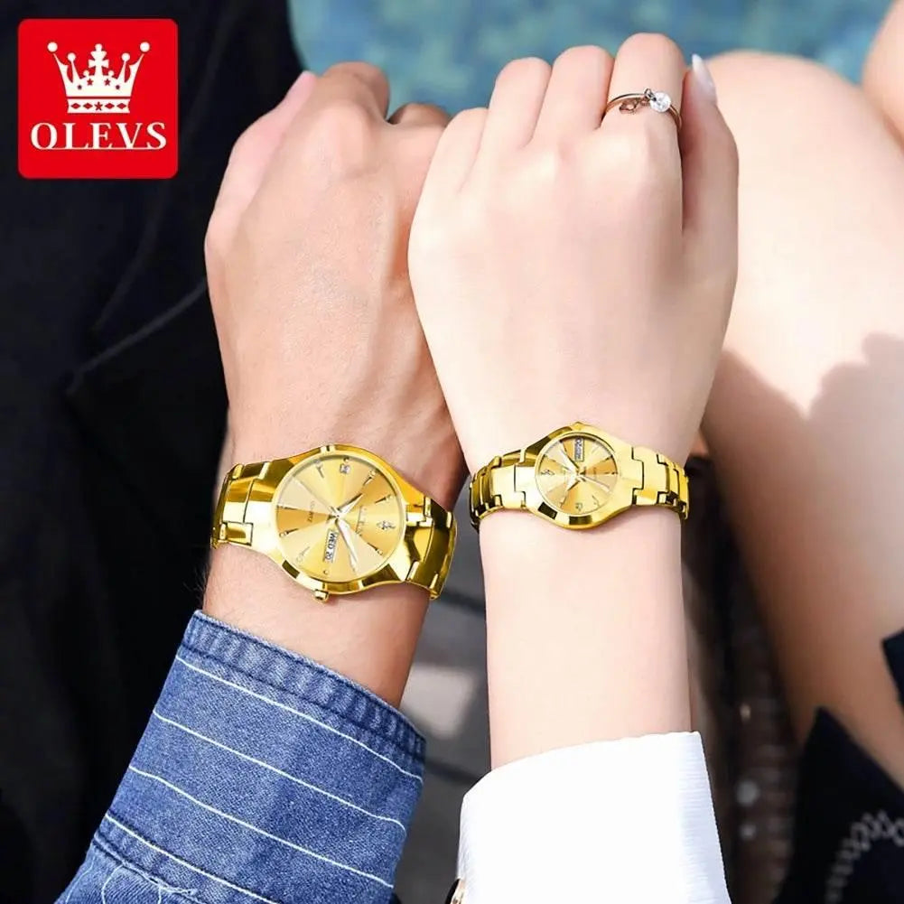 OLEVS 8697 Luxury Couple Quartz Watch Movement Reloj Waterproof Luminous Watch For Couple Dual Calendar Display Couple Watches - ACHETE LTD