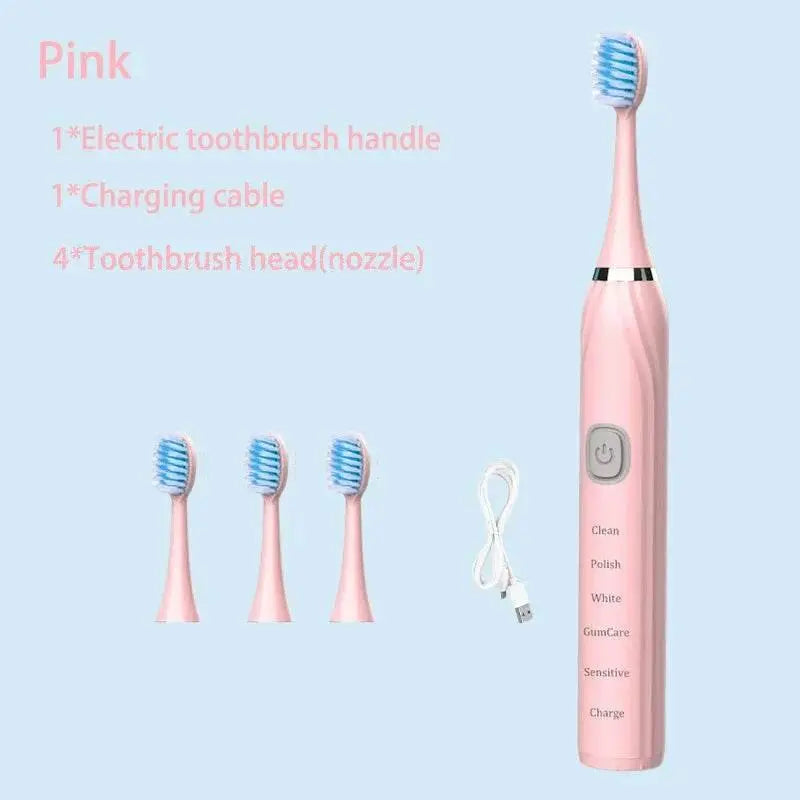 Sonic Electric Toothbrush Cleaning Brush For Adult Automatic Rechargeable Soft Hair Waterproof Ultrasonic Tooth Brush 4 heads - ACHETE LTD