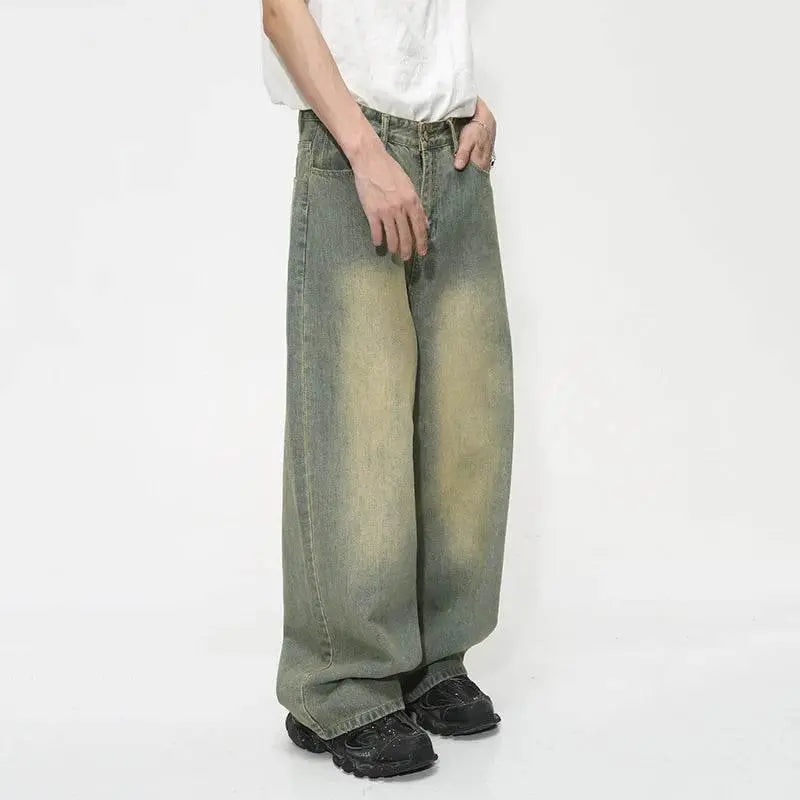 IEFB Vintage Gradient Baggy Jean Trousers Trend Men's Fashion Distressed Y2k Style Personality Wide Leg Casual Denim Pant 9C1149 - ACHETE LTD