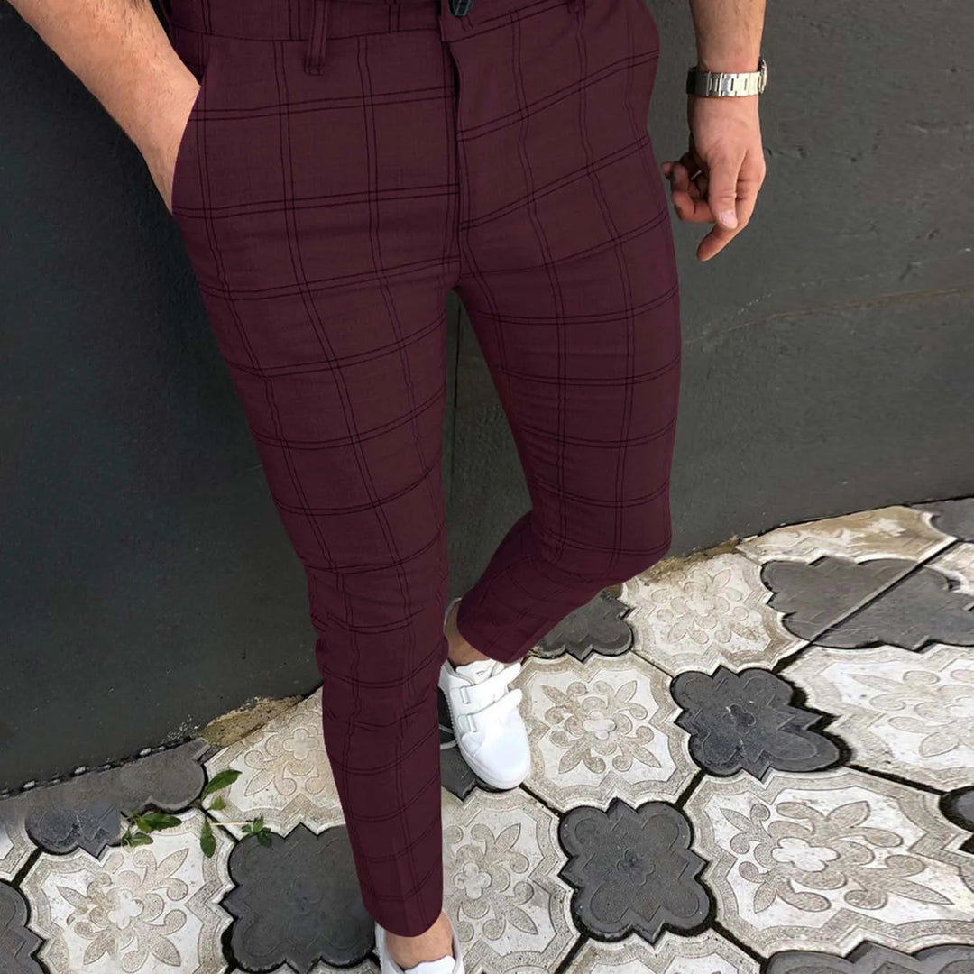 Men Slim Fit Plaid Print Zipper Casual Fashion Long Pants Trousers Apparel Relaxed Fit Cargo Pants for Men Size 13