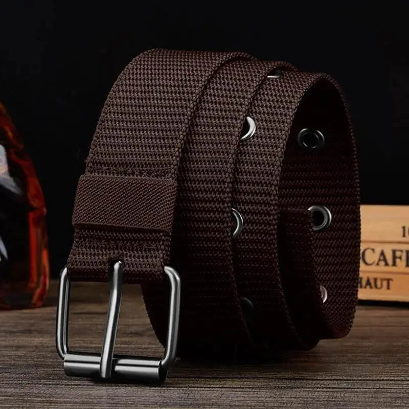 Perforated canvas belt, 120 cm men pin buckle belt, student youth Korean version, versatile jeans belt, Men Canvas Belt - ACHETE LTD