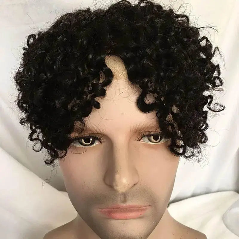 Kinky Curly Human Hair Toupee for Men Hairpiece Full Lace European Real Human Hair 10x8Inch 60# White Color - ACHETE LTD