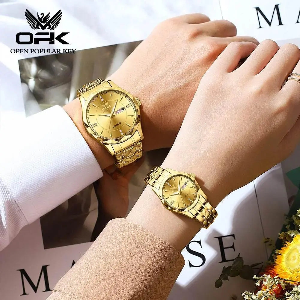 OPK 8151 Golden Stainless Steel Couple Watches - ACHETE LTD