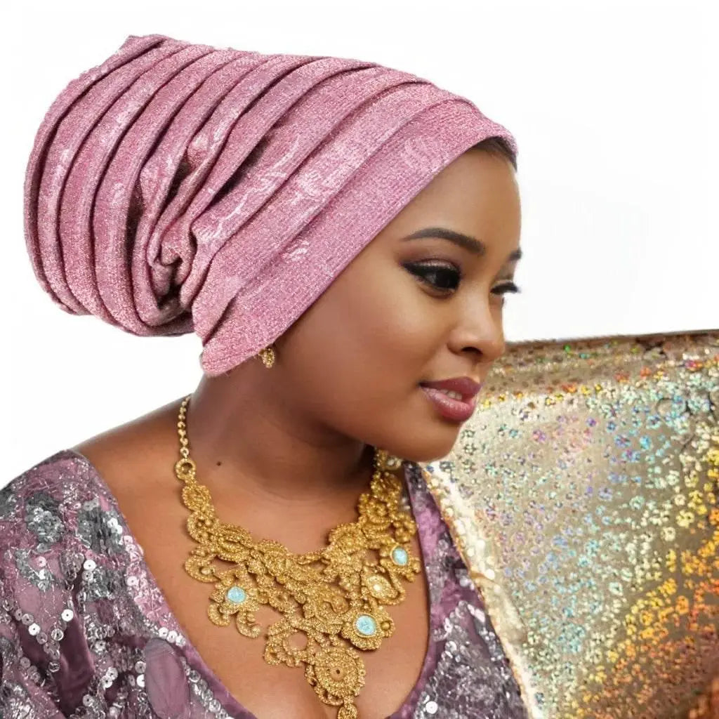 Glitter Full Body Pleated Turban Cap for Women 2025 Lady Head Wraps Muslim Headscarf Hat Turbante Mujer African Headpiece - ACHETE LTD