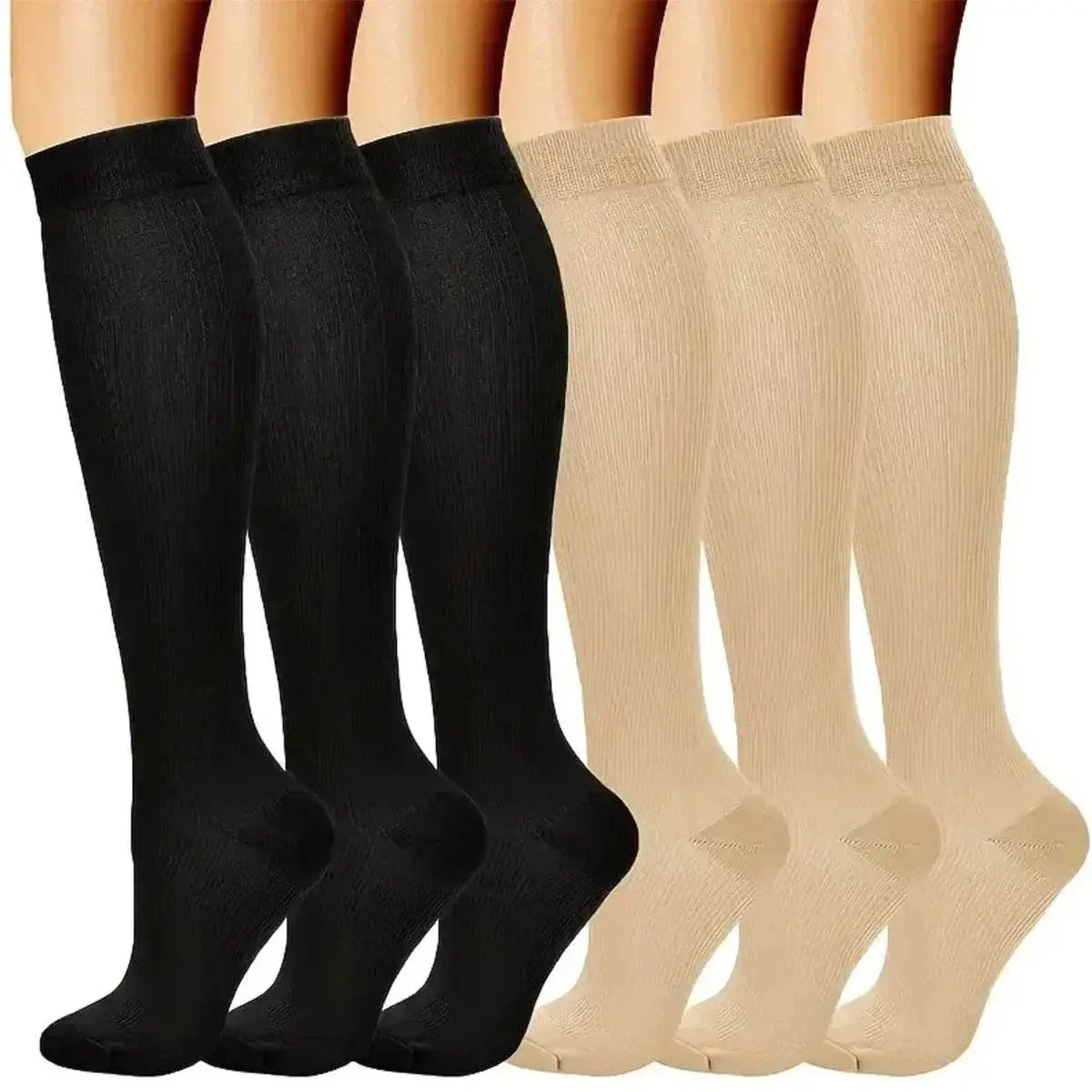 6 Pairs Solid Color Compression Socks Nurse Compression Socks Black Skin Color - ACHETE LTD
