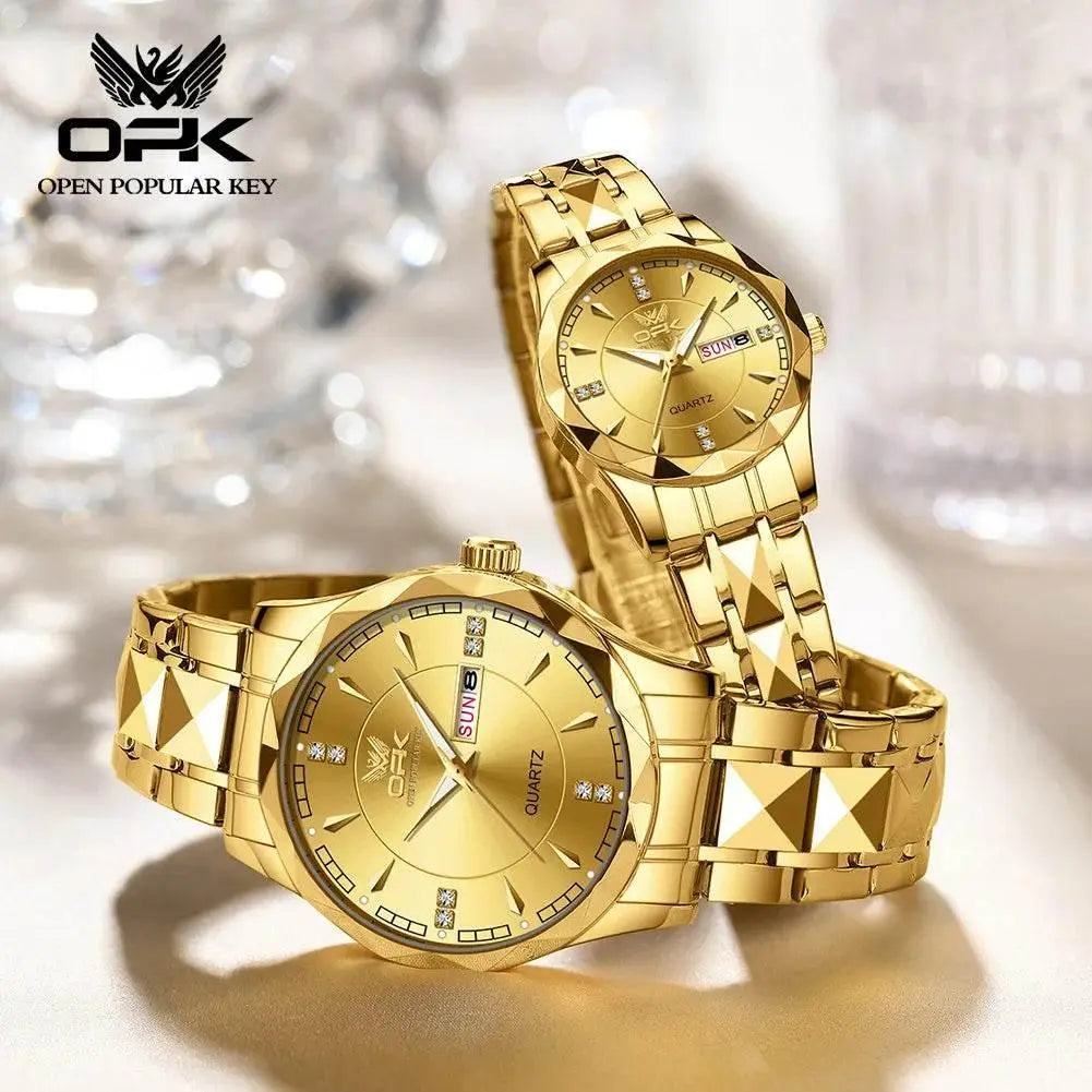 OPK 8151 Golden Stainless Steel Couple Watches - ACHETE LTD