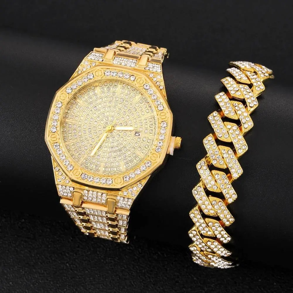 Iced Out Watch for Men Gold Watch for Men Hip Hop Fashion Cool Bling Bling Gold Diamond Luxury Mens Watch Dropshipping Relogio - ACHETE LTD