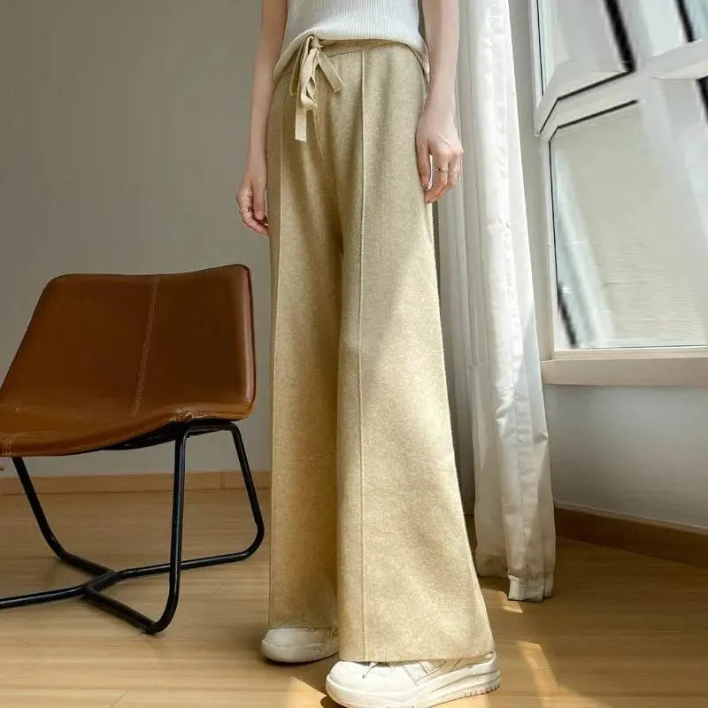 Wide Leg Pants For Women Fashion Leisure Loose High Waist Elastic Solid Color Knitting Trousers Autumn/Winter 2024 New Trousers - ACHETE LTD