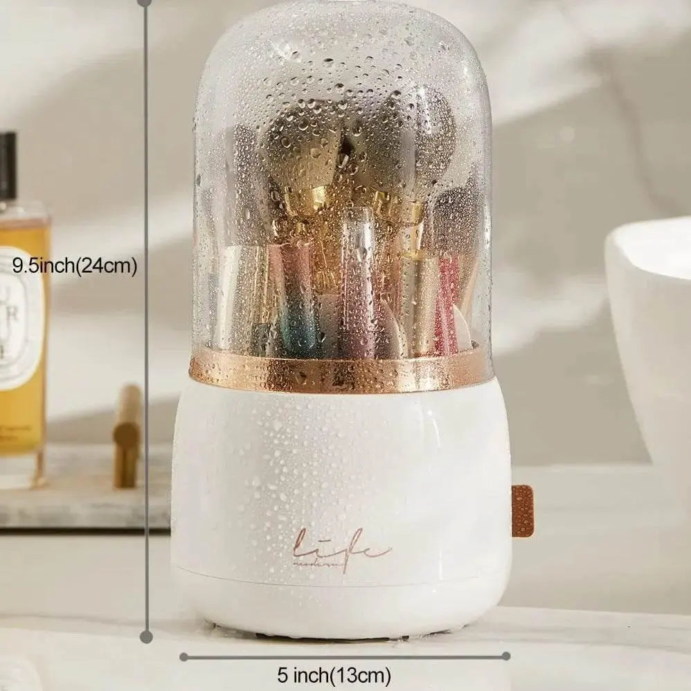 Makeup Brush Holder Organizer with Lid, Rotating Dustproof Make Up Brushes Storage Box for Vanity Desktop Bathroom Countertop - ACHETE LTD