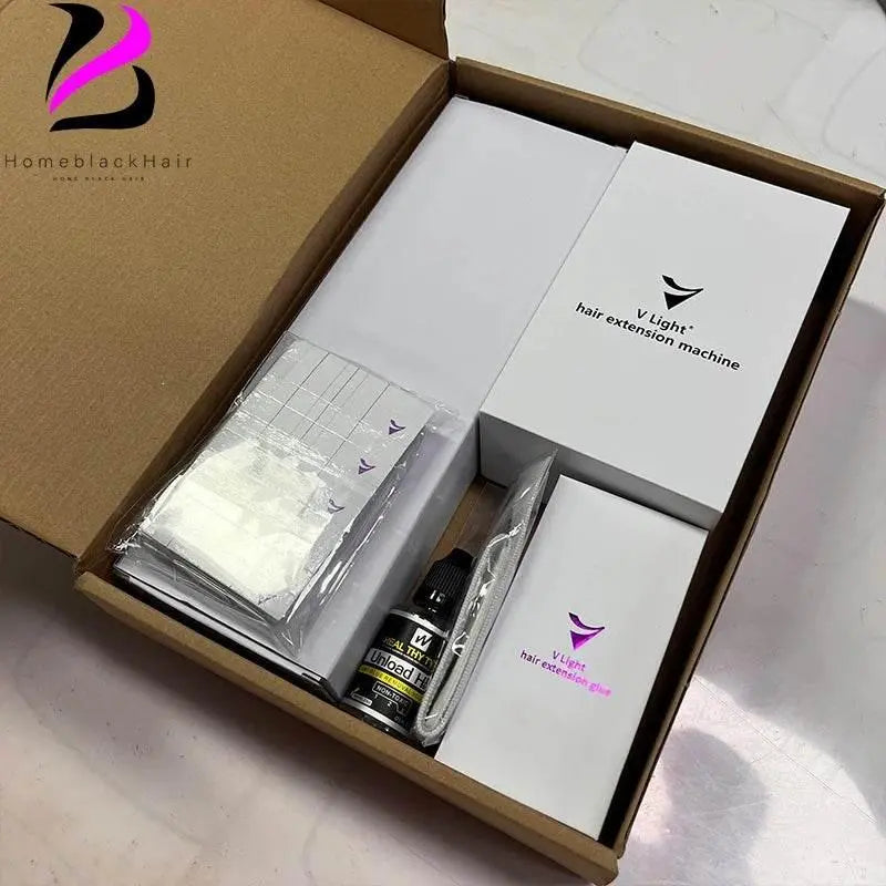 V-Light Technology Hair Extension Machine white Hair Extension Tools Kit Set with V light Hair extension glue - ACHETE LTD