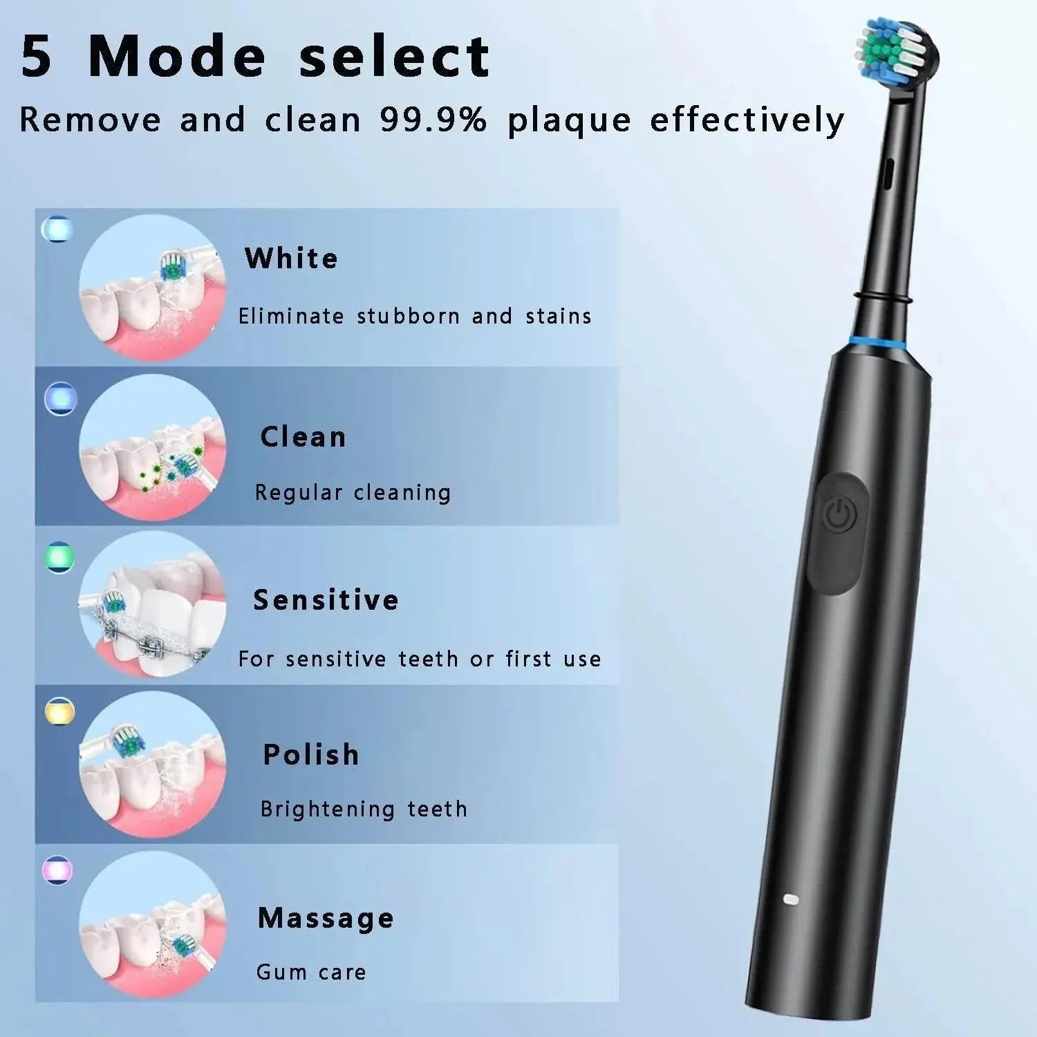 Rechargeable Electric Toothbrush Rotating 2 Minute Timer Electric Tooth Brush for Adults with 8 Brush Heads Sensitive Gum Care - ACHETE LTD