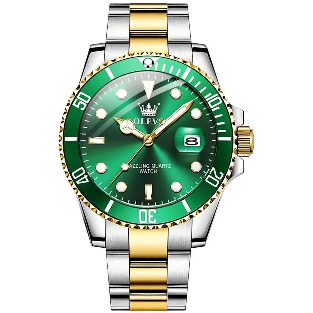 OLEVS Men Watch Diver Green Waterproof Watch for Men Stainless Steel Quartz Men Luxury Watch Luminous - ACHETE LTD