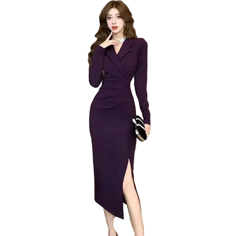 bodycon suit dress Elegant V-Neck Sleeveless Women's Suit Dress, Solid Color Fitted Bodycon  Midi Dress With Side Buttons, Suitable For Work And Casual Occasions Black  Summer