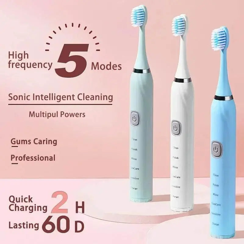 Sonic Electric Toothbrush Cleaning Brush For Adult Automatic Rechargeable Soft Hair Waterproof Ultrasonic Tooth Brush 4 heads - ACHETE LTD