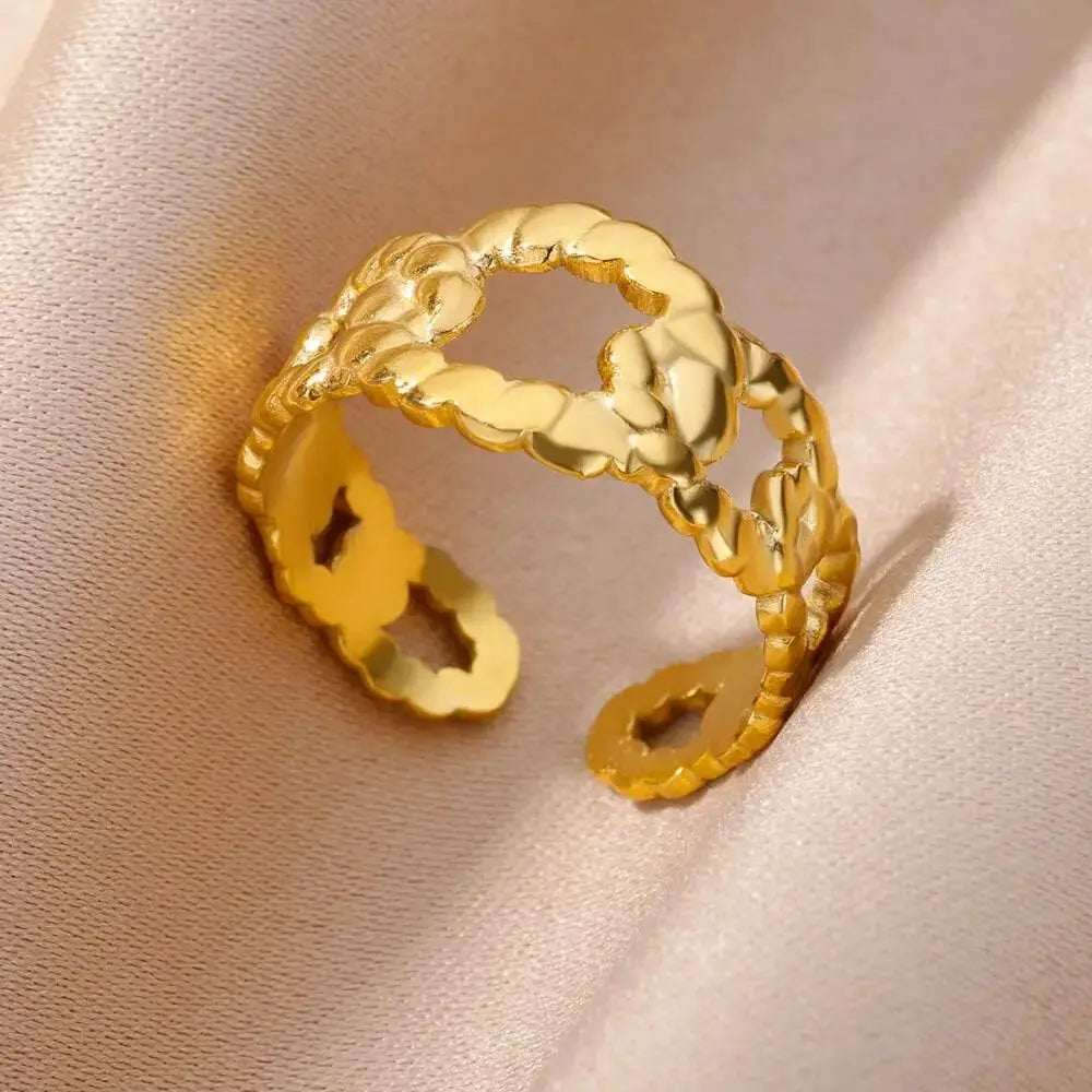 Stainless Steel Rings for Women Jewelry Summer Accessories Simple Vintage Gold Color Adjustable Aesthetic Gothic Snake Wide Ring - ACHETE LTD