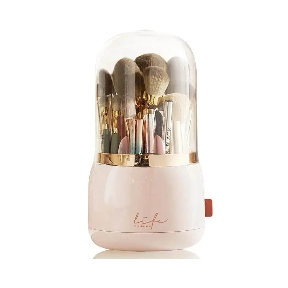 Makeup Brush Holder Organizer with Lid, Rotating Dustproof Make Up Brushes Storage Box for Vanity Desktop Bathroom Countertop - ACHETE LTD