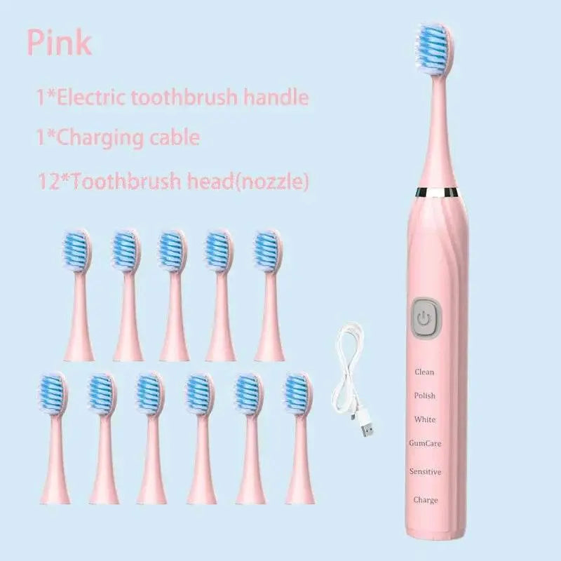 Sonic Electric Toothbrush Cleaning Brush For Adult Automatic Rechargeable Soft Hair Waterproof Ultrasonic Tooth Brush 4 heads - ACHETE LTD