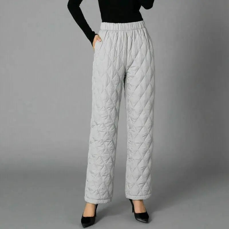 Women Winter Warm Down Cotton Pants Padded Quilted Trousers Elastic Waist Casual Trousers - ACHETE LTD