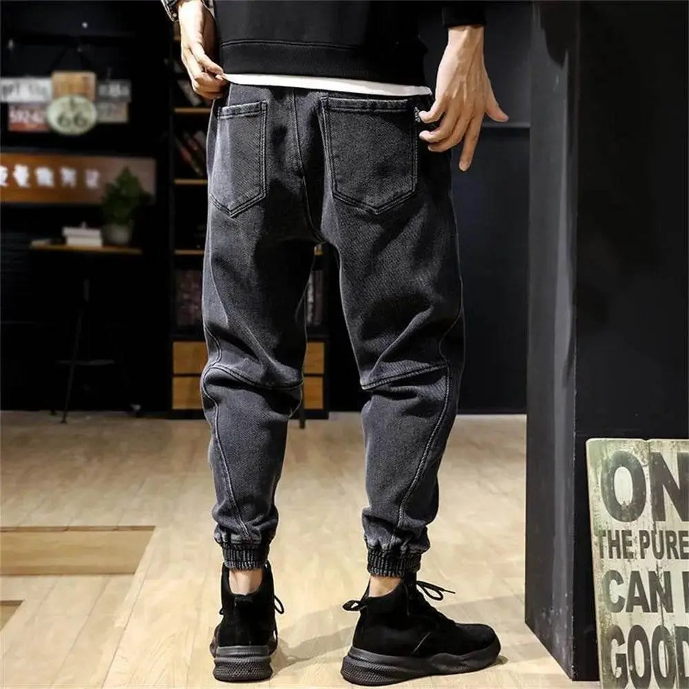 Spring Summer Black Blue Cargo Jeans Men Streetwear Denim Jogger Pants Men Baggy Harem Jean Trousers Harem Jean Trousers - ACHETE LTD
