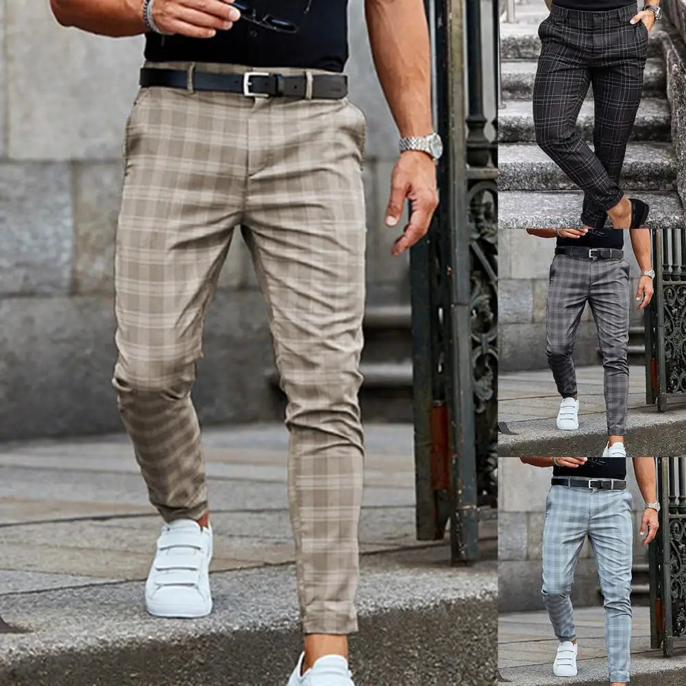 Checkered Pattern Fashion Men Trousers Plaid Loose Autumn Winter Vintage Men's Pants Business Casual Straight Leg Slim Pants