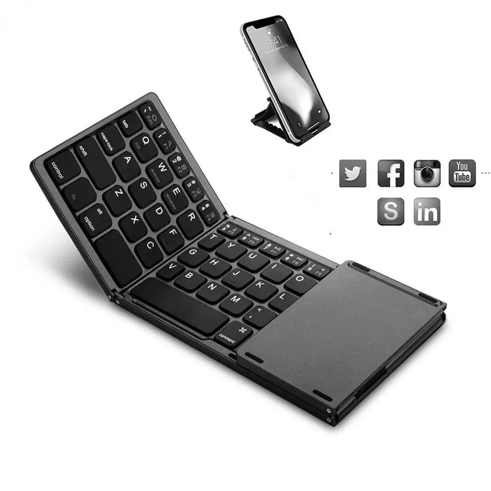 Foldable Wireless Keyboard Ultra Slim Touchpad Bluetooth Keyboard Rechargeable Folding Keyboard for Tablet Laptop - ACHETE LTD