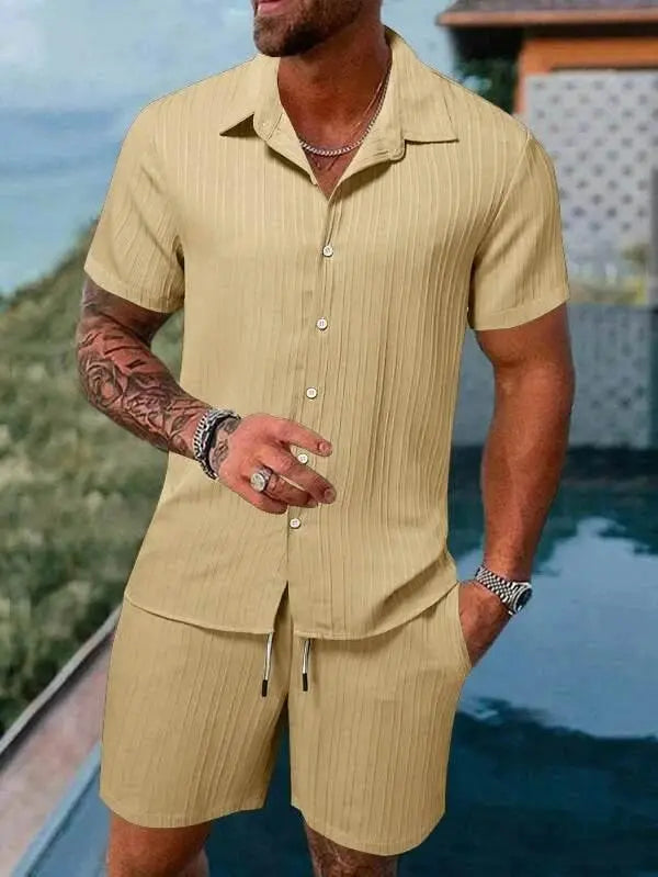 Men Shirt Sets 3d Print Solid Stripes Short Sleeve Casual Shirt oversized Beach Shorts Summer Streetwear Hawaiian Suits Clothes - ACHETE LTD
