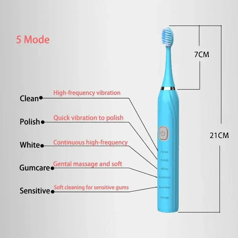 Sonic Electric Toothbrush Cleaning Brush For Adult Automatic Rechargeable Soft Hair Waterproof Ultrasonic Tooth Brush 4 heads - ACHETE LTD