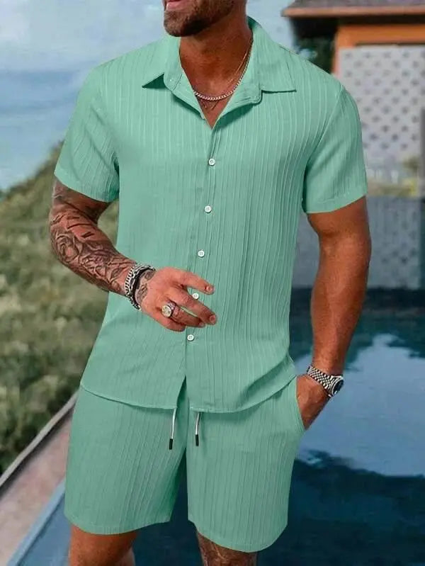 Men Shirt Sets 3d Print Solid Stripes Short Sleeve Casual Shirt oversized Beach Shorts Summer Streetwear Hawaiian Suits Clothes - ACHETE LTD