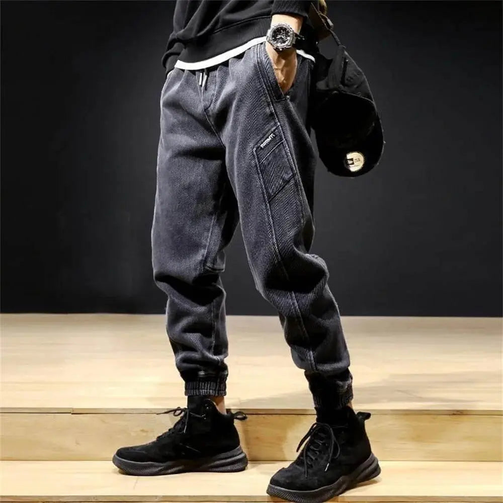Spring Summer Black Blue Cargo Jeans Men Streetwear Denim Jogger Pants Men Baggy Harem Jean Trousers Harem Jean Trousers - ACHETE LTD
