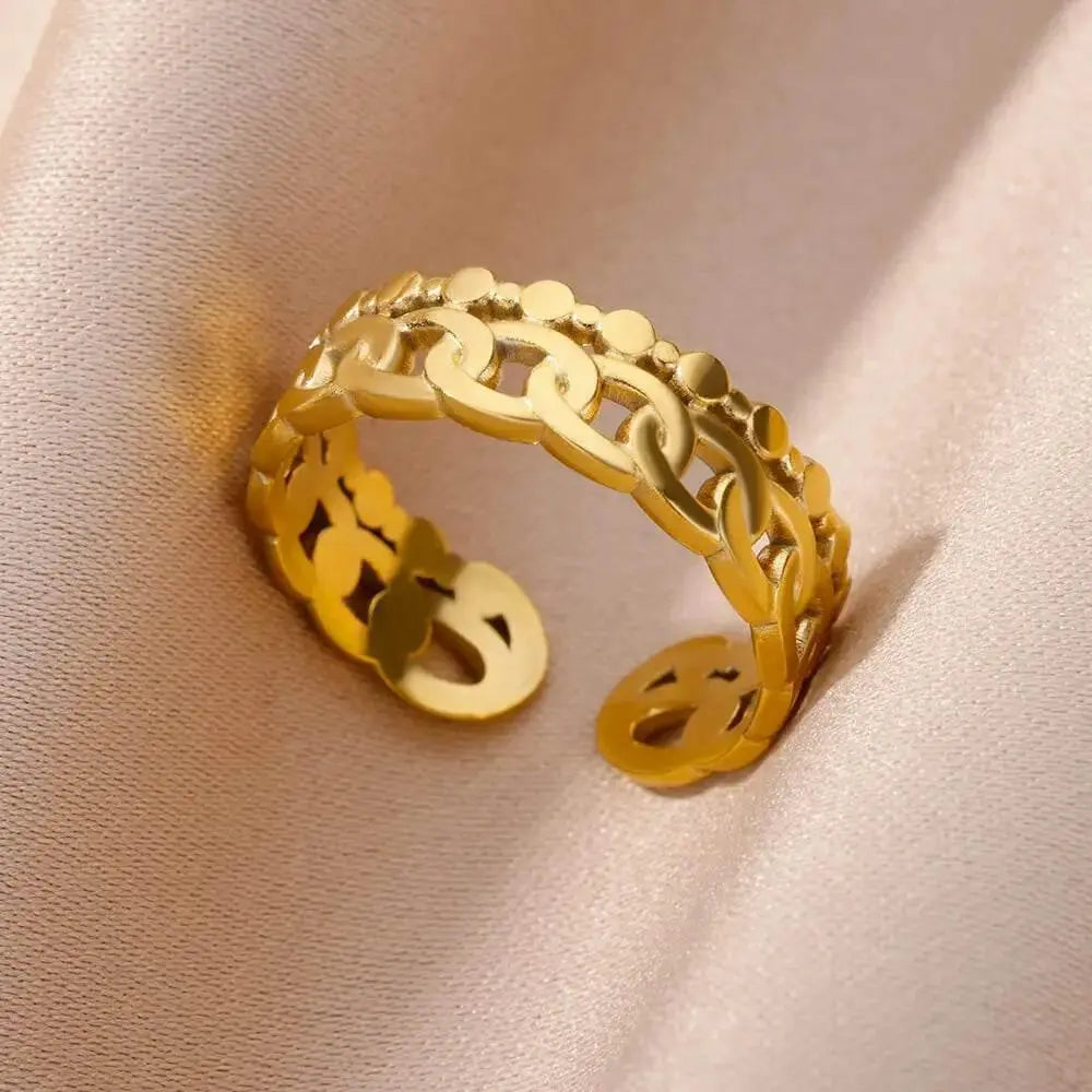 Stainless Steel Rings for Women Jewelry Summer Accessories Simple Vintage Gold Color Adjustable Aesthetic Gothic Snake Wide Ring - ACHETE LTD