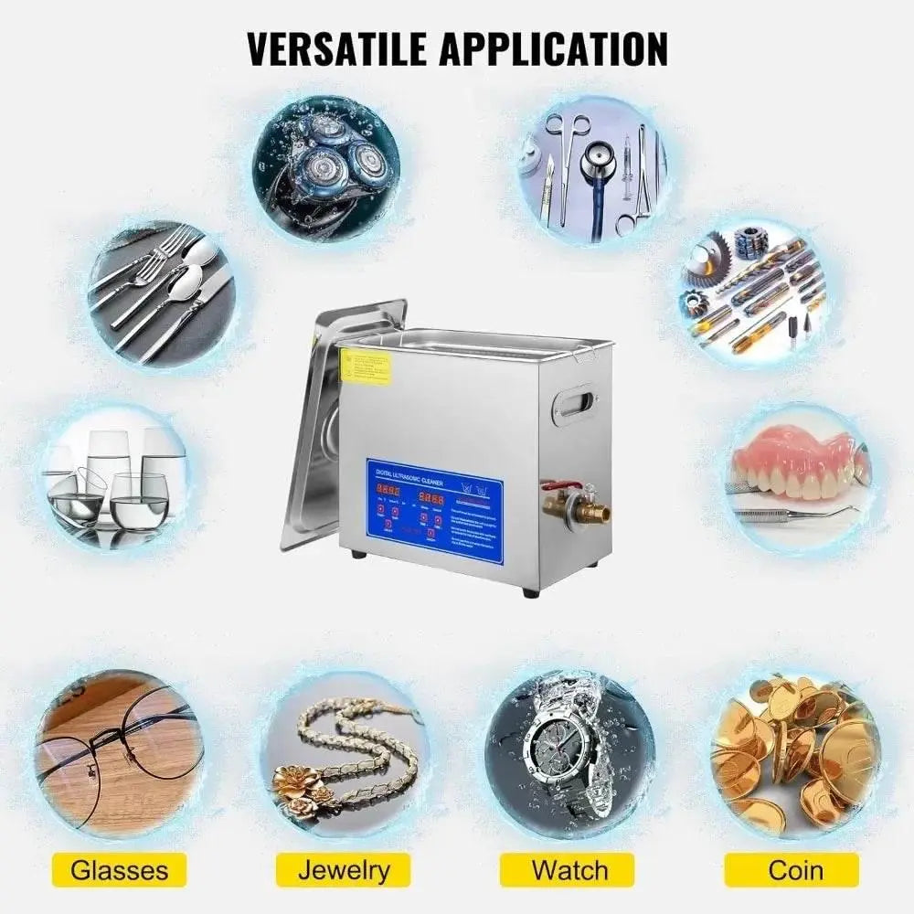 Ultrasonic Cleaner, with Digital Timer & Heater, Ultra Sonic Jewelry Cleaner, Stainless Steel Heated Cleaning Machine - ACHETE LTD