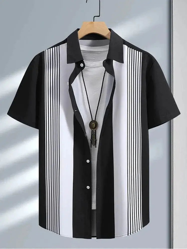 Men's Summer Casual Striped Printed Button Up Shirts Short Sleeved Button Down Shirts for Men Fashion Men's Summer Shirts - ACHETE LTD