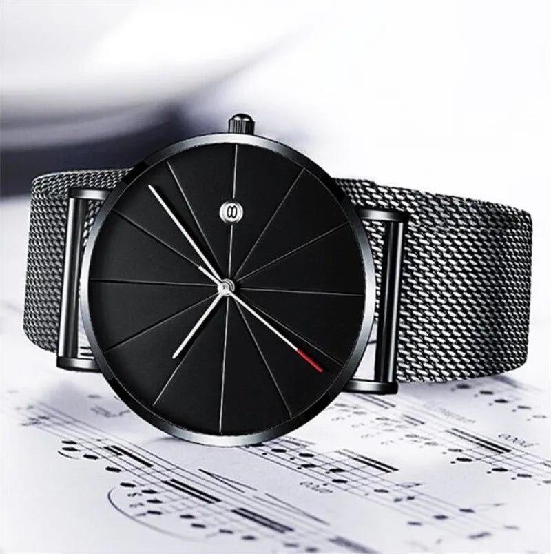 Luxury Fashion Business Watches Men Super Slim Watches Stainless Steel Mesh Belt Quartz Watches Gold Watches Men Gift 2022